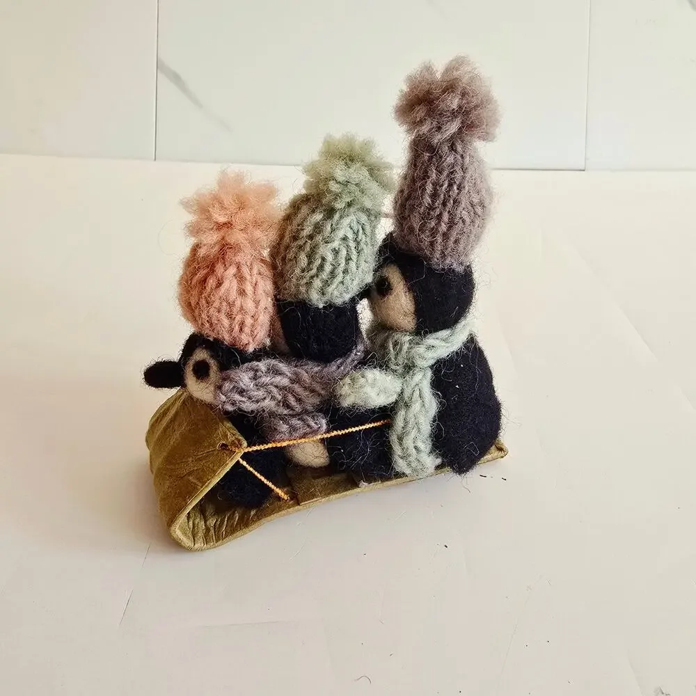 NWT West Elm Felted Penguin Sleigh Sled Fun Christmas Ornament